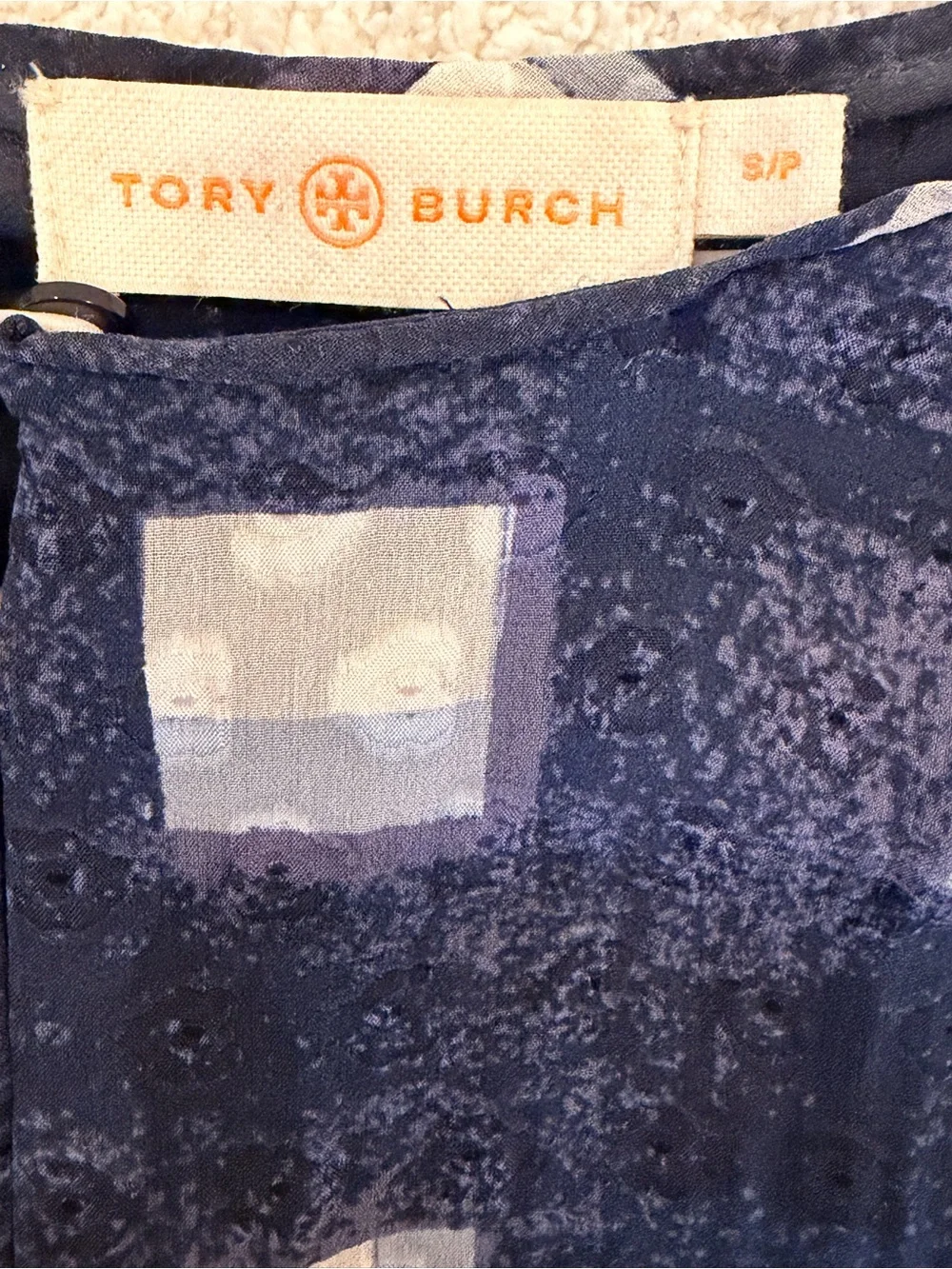 Tory Burch Navy and White Checked Drawstring Waist Dress